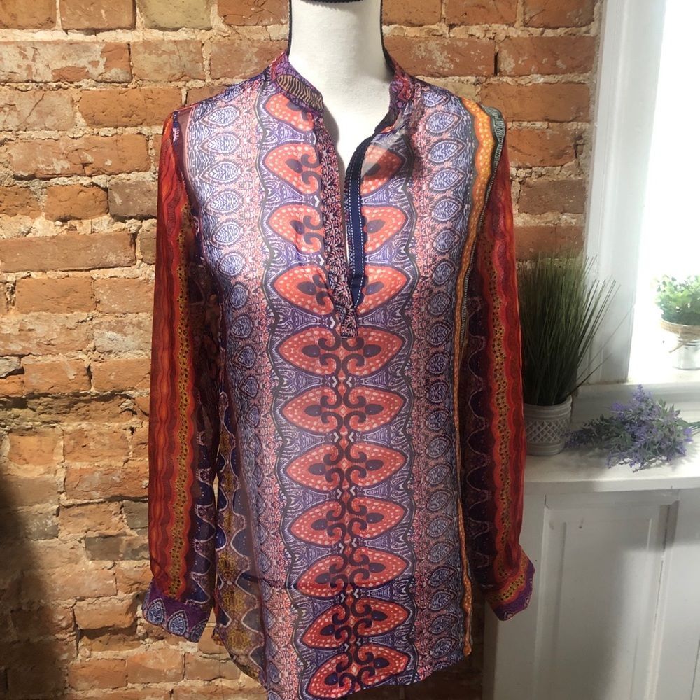 KAS Designs sheer Boho hippie top Women’s Small Multicolor